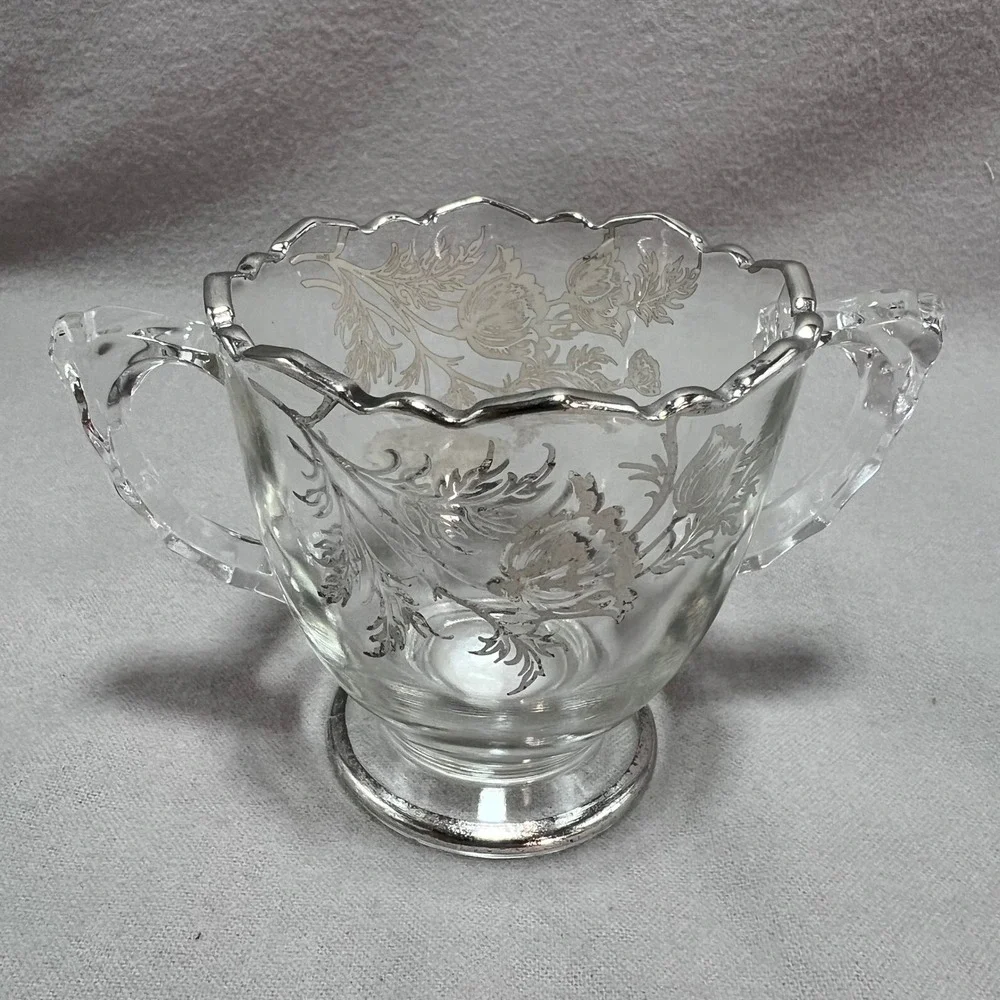 Silver City Poppy‎ Flanders Clear Glass Silver Overlay Vintage Creamer Sugar Set
